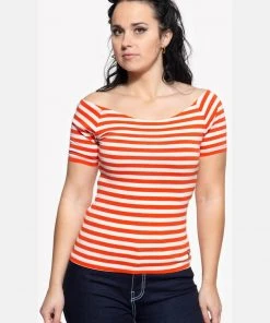 Queen Kerosin Vavavoom Stripe 50's Top Red White New In