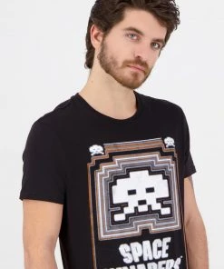 Retro Games Mens Space Invaders Glowing T-Shirt Black New In