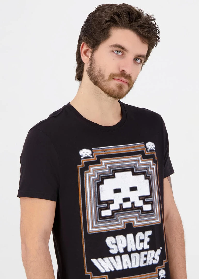 Retro Games Mens Space Invaders Glowing T-Shirt Black New In