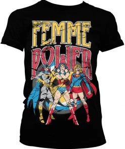 New In Retro Movies Wonder Woman Femme Power Girly T-Shirt Black