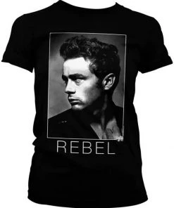 Retro Movies James Dean Rebel Girly T-Shirt Black New In