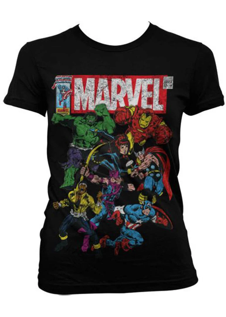 New In Retro Movies DC Comics Marvel Team-Up Girly T-Shirt Black