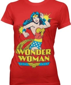 New In Retro Movies Wonder Woman Girly T-Shirt Red