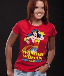 New In Retro Movies Wonder Woman Girly T-Shirt Red