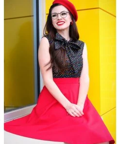 Retrolicious Bow Dotty 40's Top Black