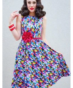 Retrolicious Pencils Midi 50's Swing Dress Multi New In