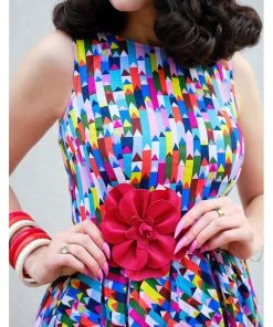 Retrolicious Pencils Midi 50's Swing Dress Multi New In