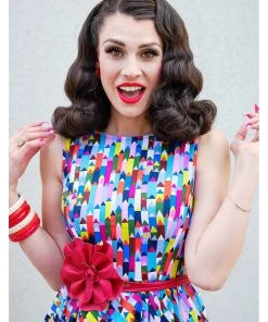 Retrolicious Pencils Midi 50's Swing Dress Multi New In