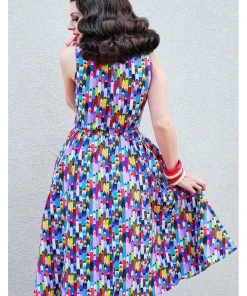 Retrolicious Pencils Midi 50's Swing Dress Multi New In