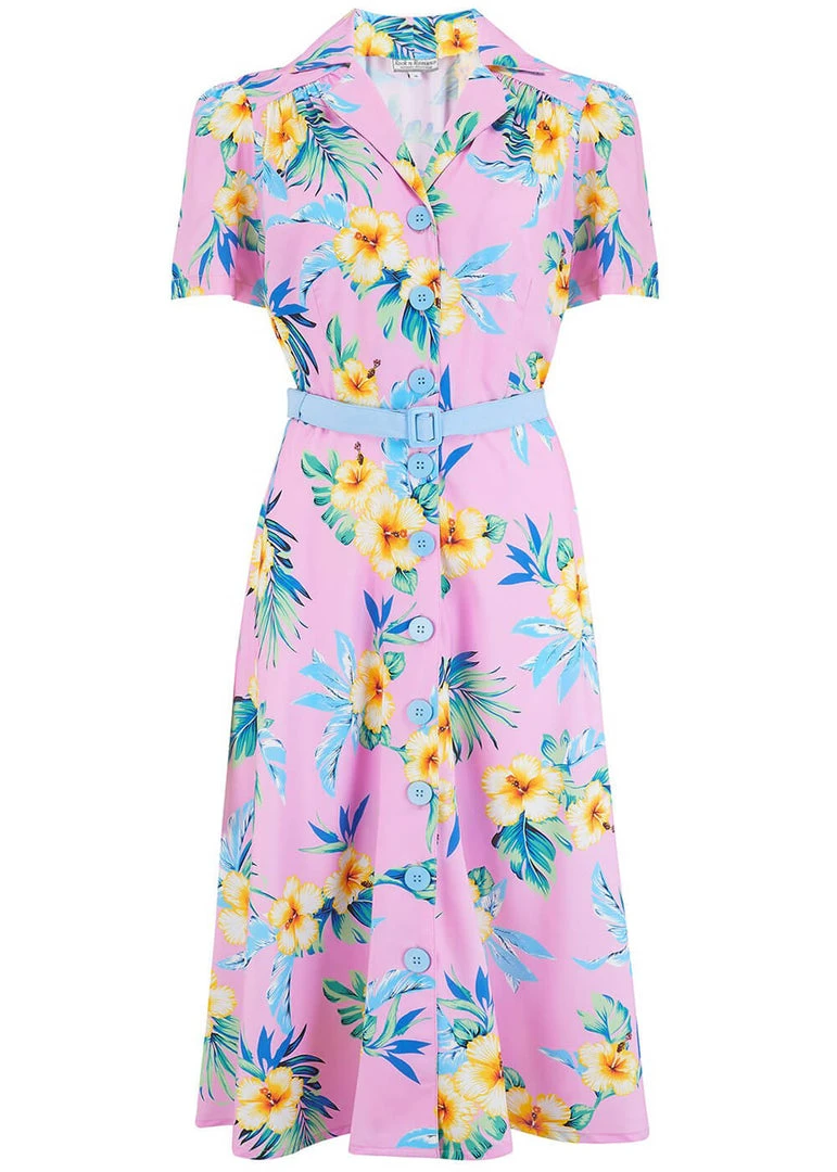 New In Rock N Romance Charlene Hawaiian 40's A-Line Dress Pink