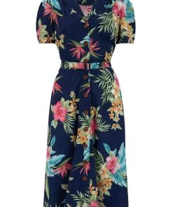 Rock N Romance Charlene Honolulu 40's A-Line Dress Navy