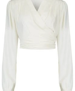 Rock N Romance Darla Long Sleeve 40's Wrap Blouse Antique White