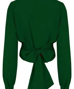 Rock N Romance Darla Long Sleeve 40's Wrap Blouse Green