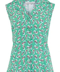 New In Rock N Romance Gladys Abstract Polka 50's Blouse Green