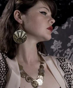 New In Rosita Bonita Lucky Medallion Earrings Gold