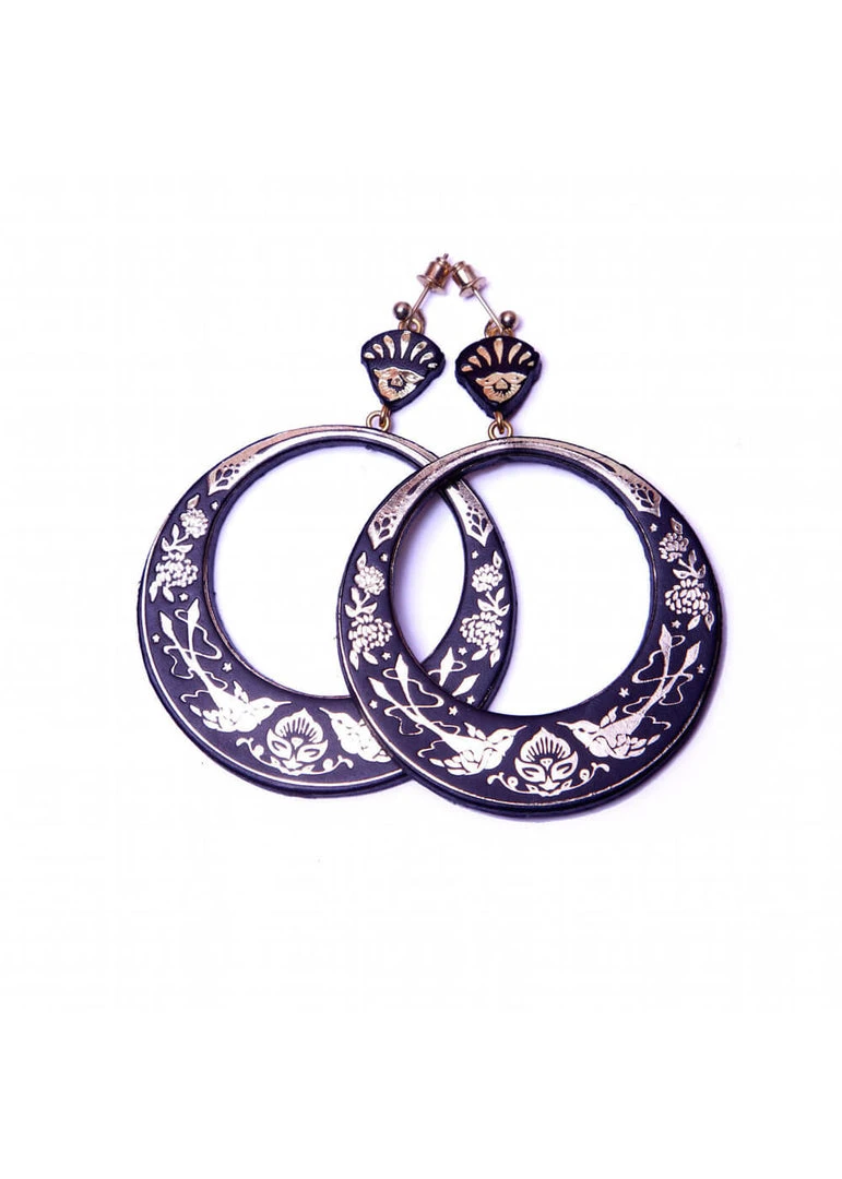 Rosita Bonita Toledo Hoop Earrings Black New In