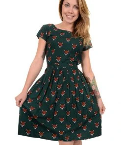 Run And Fly Counting Fox Heads 50's Dress New In