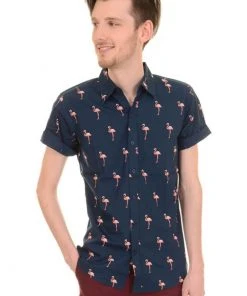 Run And Fly Gentlemens Flamingo Shirt Navy New In