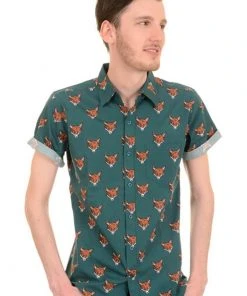New In Run And Fly Mens Fox Head Shirt Green