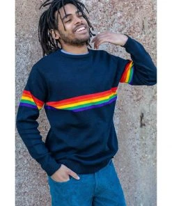 New In Run And Fly Rainbow Vibe 70's Jumper Navy Blue