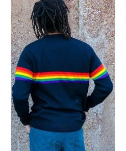 New In Run And Fly Rainbow Vibe 70's Jumper Navy Blue