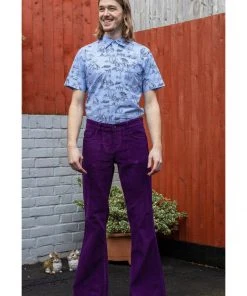 Run And Fly New In Run & Fly Heren Corduroy 70's Flare Trousers Purple