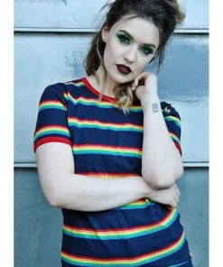 Run And Fly Retro Rainbow Block 70's T-Shirt Navy Blue