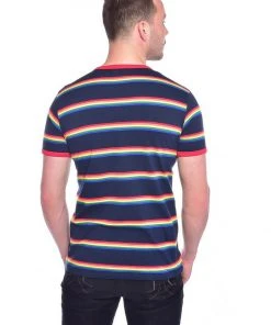 Run And Fly Retro Rainbow Block 70's T-Shirt Navy Blue