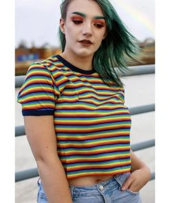 Run And Fly Run & Fly Rainbow Crop T-Shirt Multicolour New In
