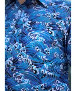 Run And Fly Run & Fly Mens Japanese Wave Shirt Blue New In