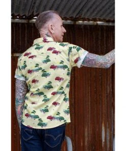 Run And Fly New In Run & Fly Mens Cuban Cars Shirt Yellow