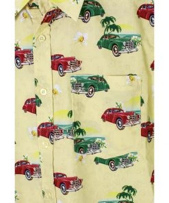 Run And Fly New In Run & Fly Mens Cuban Cars Shirt Yellow