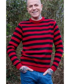 New In Run And Fly Retro Striped 70's Jumper Black Red