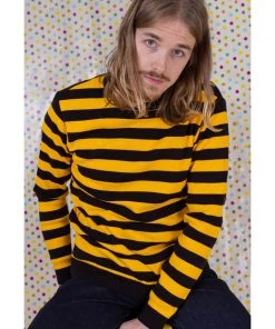 Run And Fly Run & Fly Retro Striped 70's Jumper Yellow Black New In
