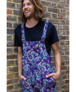 Run And Fly Run & Fly Paisley Twill 70's Dungarees Purple New In
