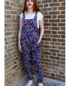 Run And Fly Run & Fly Paisley Twill 70's Dungarees Purple New In