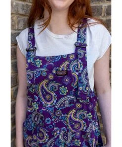 Run And Fly Run & Fly Paisley Twill 70's Dungarees Purple New In