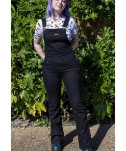 Run And Fly 70's Flared Dungarees Black