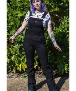 Run And Fly 70's Flared Dungarees Black