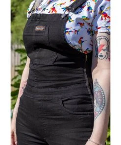 Run And Fly 70's Flared Dungarees Black