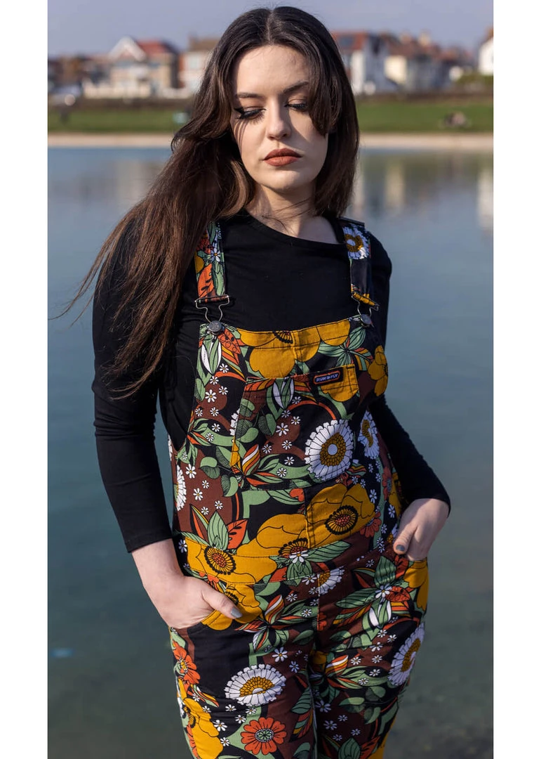 Run And Fly New In Run & Fly 70's Floral Flares Dungarees Brown