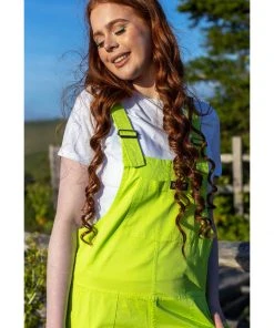Run And Fly Run & Fly Lightweight Twill 70's Dungarees Lime Green New In