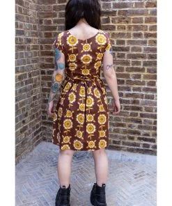 Run And Fly Run & Fly Retro Floral 70's A-Line Dress Brown