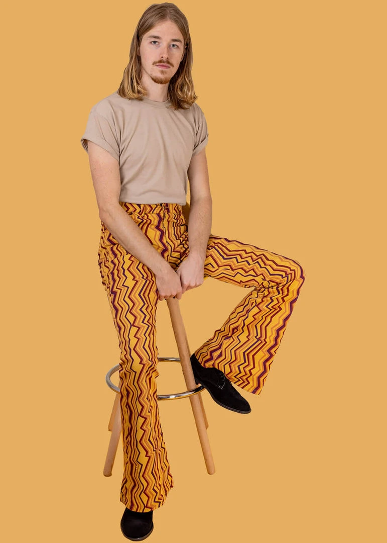 Run And Fly Run & Fly Zigzag Flare 70's Trousers Honey Gold New In