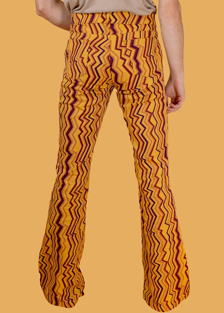 Run And Fly Run & Fly Zigzag Flare 70's Trousers Honey Gold New In