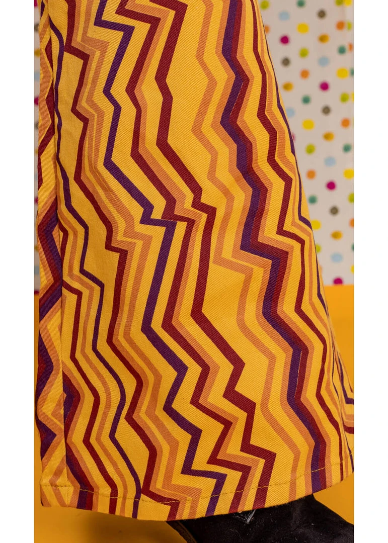 Run And Fly Run & Fly Zigzag Flare 70's Trousers Honey Gold New In