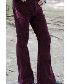 Run And Fly Run & Fly Mens Corduroy 70's Flare Trousers Burgundy New In