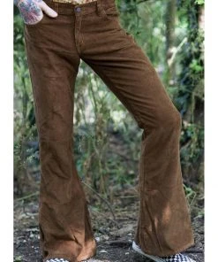 Run And Fly New In Run & Fly Mens Tobacco Corduroy 70's Flared Trousers Brown