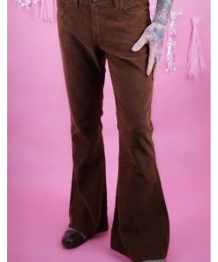 Run And Fly New In Run & Fly Mens Tobacco Corduroy 70's Flared Trousers Brown