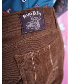 Run And Fly New In Run & Fly Mens Tobacco Corduroy 70's Flared Trousers Brown